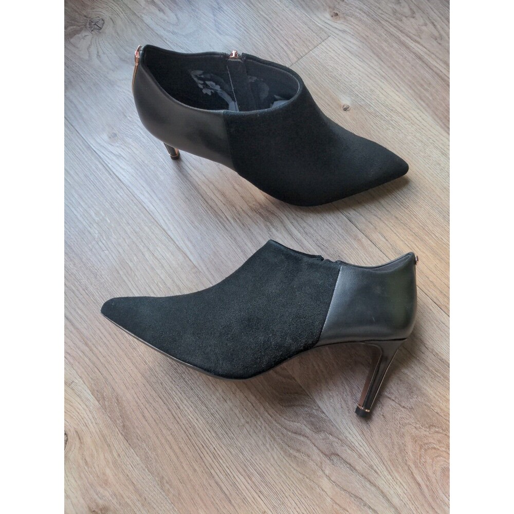 Ted Baker Heeled Ankle Boots Black Suede Leather Womens 10
